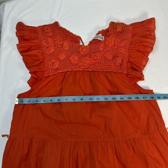 St Roche Kite Dress Tiered Crochet Detail Midi Orange Organic Cotton Size 4 - Picture 6 of 15